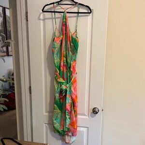 Show Me Your MuMu Vibrant Green and Pink Lexington Midi Dress NWT